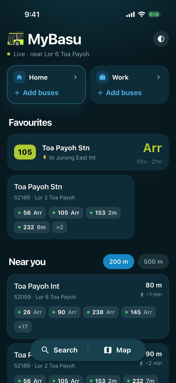 The home screen with the distance buttons