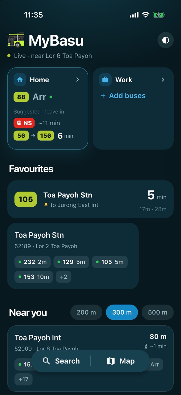 The home screen with the Search button
