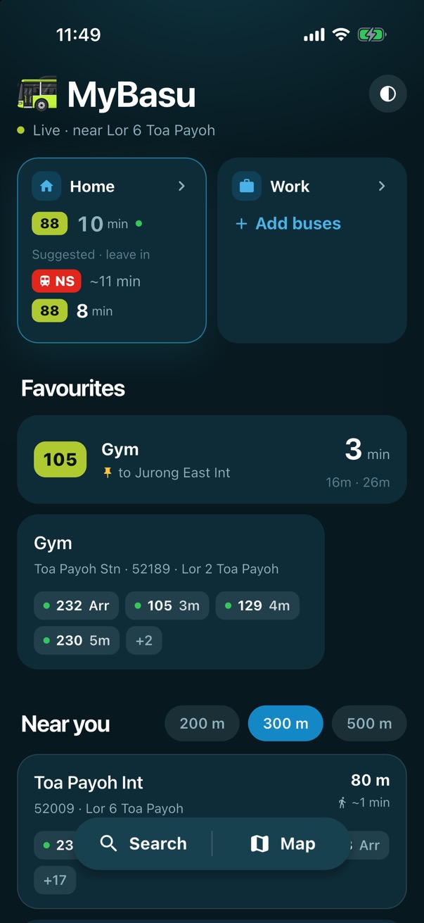 The home screen with the Map button